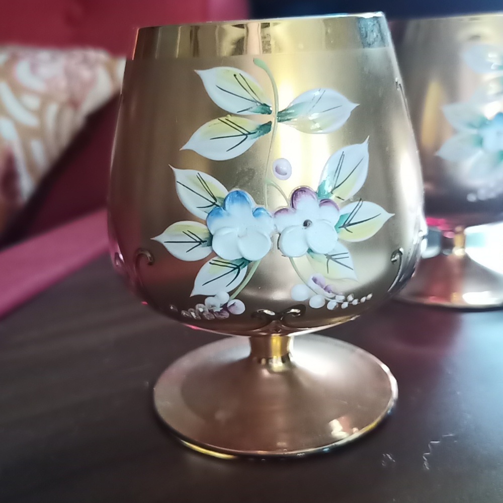 2-Vintage Borske Czech Republic 24 Kt Gold Overlay Brandy Snifter Hand P… - Picture 3 of 7